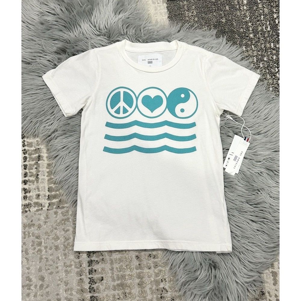 Sol Angeles Youth White Peace Waves Crew Tshirt Size 10Y